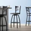 Lancaster Table & Seating Black Finish Cross Back Swivel Bar Stool With Black Wood Seat