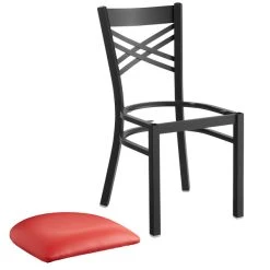 Lancaster Table & Seating Black Finish Cross Back Chair With 2 1/2" Red Vinyl Padded Seat 8 Lancaster Table & Seating Black Finish Cross Back Chair With 2 1/2" Red Vinyl Padded Seat -Zown Shop 1894663
