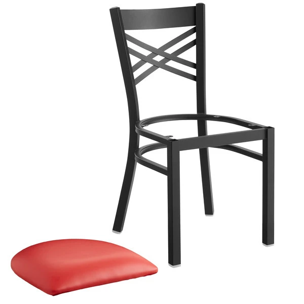 Lancaster Table & Seating Black Finish Cross Back Chair With 2 1/2" Red Vinyl Padded Seat 4 Lancaster Table & Seating Black Finish Cross Back Chair With 2 1/2" Red Vinyl Padded Seat - Image 4