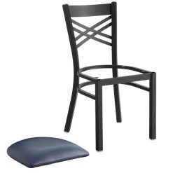 Lancaster Table & Seating Black Finish Cross Back Chair With 2 1/2" Navy Vinyl Padded Seat -Zown Shop 1894665