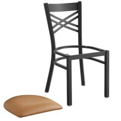 Lancaster Table & Seating Black Finish Cross Back Chair With 2 1/2" Light Brown Vinyl Padded Seat -Zown Shop 1894666