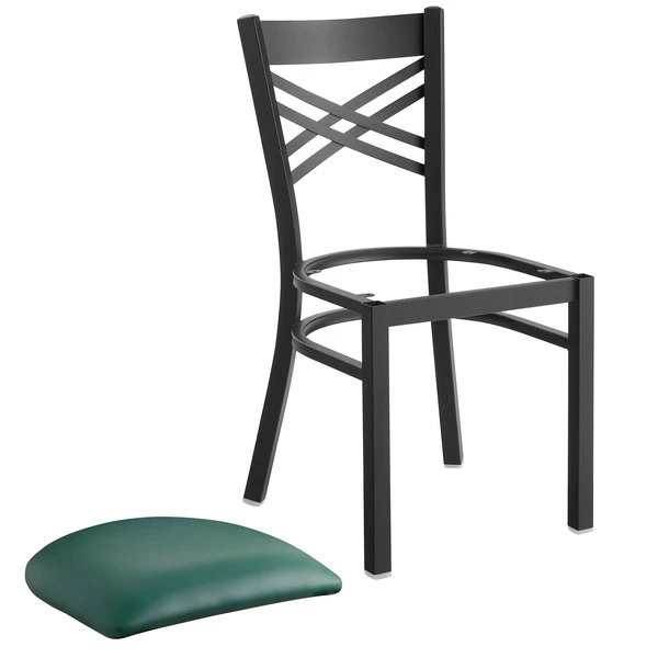 Lancaster Table & Seating Black Finish Cross Back Chair With 2 1/2" Green Vinyl Padded Seat 3 Lancaster Table & Seating Black Finish Cross Back Chair With 2 1/2" Green Vinyl Padded Seat - Image 3