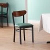 LT&S Boomerang Series Lancaster Table & Seating Boomerang Black Finish Chair With 2 1/2" Green Vinyl Padded Seat And Antique Walnut Wood Back