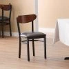 LT&S Boomerang Series Lancaster Table & Seating Boomerang Black Finish Chair With 2 1/2" Dark Brown Vinyl Padded Seat And Antique Walnut Wood Back