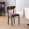 LT&S Boomerang Series Lancaster Table & Seating Boomerang Black Finish Chair With 2 1/2" Burgundy Vinyl Padded Seat And Antique Walnut Wood Back
