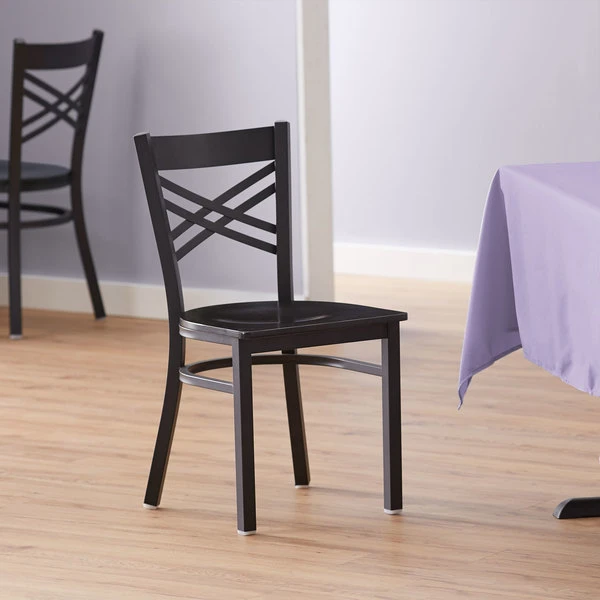 Lancaster Table & Seating Black Finish Cross Back Chair With Black Wood Seat 1 Lancaster Table & Seating Black Finish Cross Back Chair With Black Wood Seat