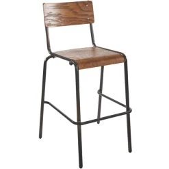 BFM Seating Nash Stackable Barstool With Distressed Steel Frame And Autumn Ash Veneer Wood Seat And Back