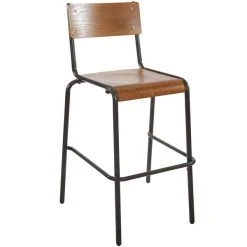 BFM Seating Nash Stackable Barstool With Sand Black Steel Frame And Autumn Ash Veneer Wood Seat And Back