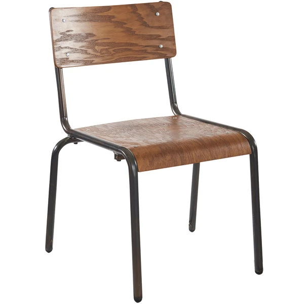 BFM Seating Nash Stackable Side Chair With Distressed Steel Frame And Autumn Ash Veneer Wood Seat And Back 1 BFM Seating Nash Stackable Side Chair With Distressed Steel Frame And Autumn Ash Veneer Wood Seat And Back