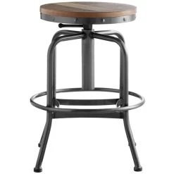 Lancaster Table & Seating Screw Top Adjustable Height Clear Coat Barstool With Driftwood Seat -Zown Shop 1900689