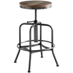 Lancaster Table & Seating Screw Top Adjustable Height Clear Coat Barstool With Driftwood Seat -Zown Shop 1900690