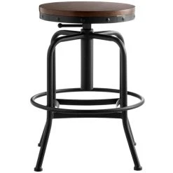Lancaster Table & Seating Screw Top Adjustable Height Black Barstool With Antique Walnut Seat -Zown Shop 1900991