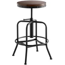 Lancaster Table & Seating Screw Top Adjustable Height Black Barstool With Antique Walnut Seat -Zown Shop 1900992