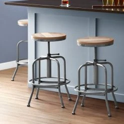 Lancaster Table & Seating Screw Top Adjustable Height Clear Coat Barstool With Driftwood Seat