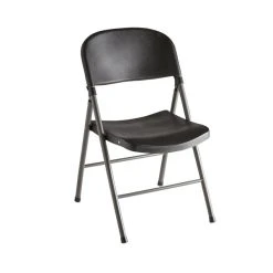 Lancaster Table & Seating Black Contoured Injection Molded Folding Chair With Charcoal Frame