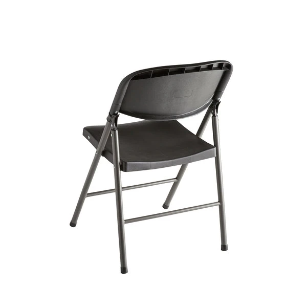 Lancaster Table & Seating Black Contoured Injection Molded Folding Chair With Charcoal Frame 2 Lancaster Table & Seating Black Contoured Injection Molded Folding Chair With Charcoal Frame - Image 2