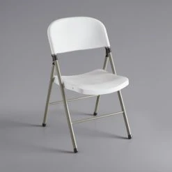 Lancaster Table & Seating White Contoured Injection Molded Folding Chair With Gray Frame