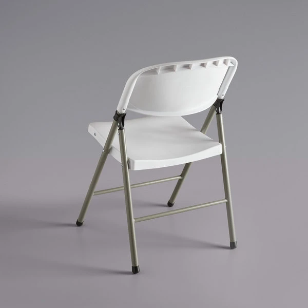 Lancaster Table & Seating White Contoured Injection Molded Folding Chair With Gray Frame 2 Lancaster Table & Seating White Contoured Injection Molded Folding Chair With Gray Frame - Image 2