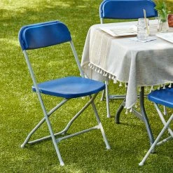 Lancaster Table & Seating Blue Textured And Contoured Folding Chair