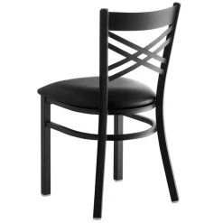 Lancaster Table & Seating Black Finish Cross Back Chair With 2 1/2" Black Vinyl Padded Seat -Zown Shop 1913374