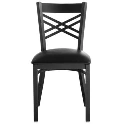 Lancaster Table & Seating Black Finish Cross Back Chair With 2 1/2" Black Vinyl Padded Seat -Zown Shop 1913375