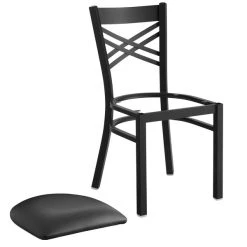 Lancaster Table & Seating Black Finish Cross Back Chair With 2 1/2" Black Vinyl Padded Seat -Zown Shop 1913377