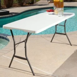 Lifetime 4534 60" X 28" White Granite Plastic Light-Duty Fold-In-Half Table