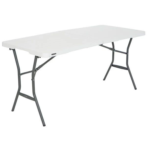 Lifetime 4534 60" X 28" White Granite Plastic Light-Duty Fold-In-Half Table 2 Lifetime 4534 60" X 28" White Granite Plastic Light-Duty Fold-In-Half Table - Image 2