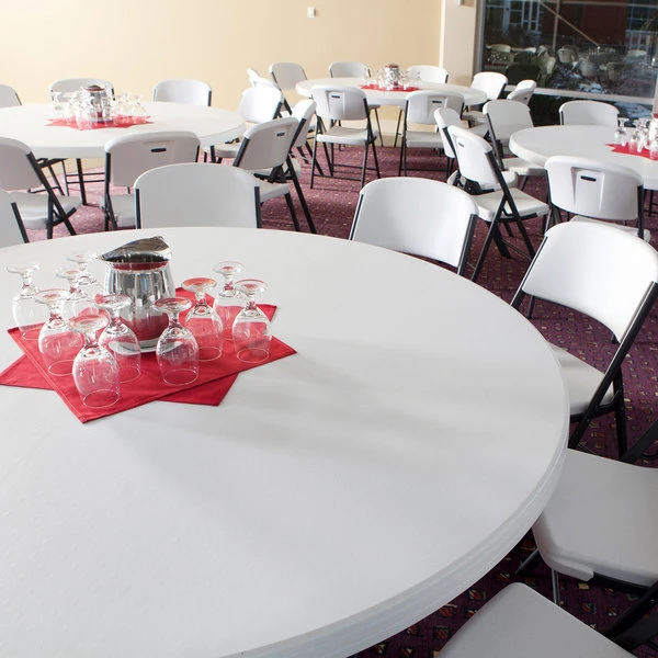 Lifetime 22673 72" Round White Granite Plastic Folding Table 3 Lifetime 22673 72" Round White Granite Plastic Folding Table - Image 3