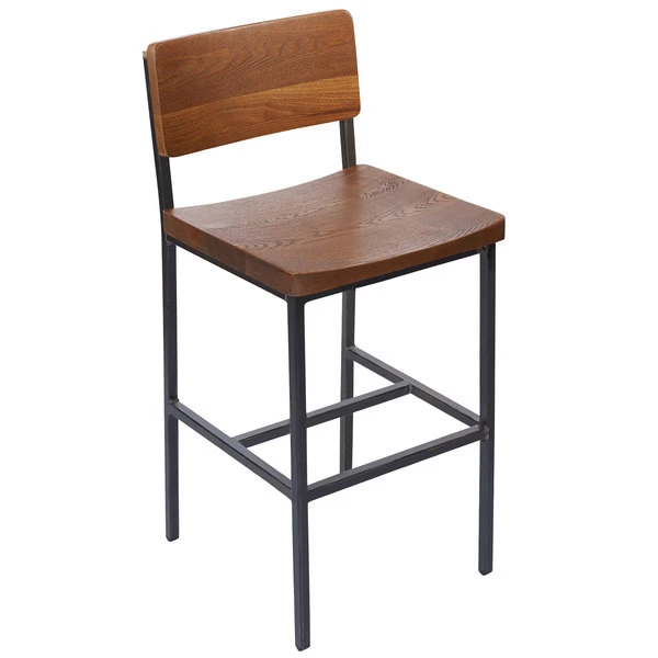 BFM Seating Memphis Distressed Rustic Clear Coated Steel Counter Height Stool With Autumn Ash Wooden Back And Seat 1 BFM Seating Memphis Distressed Rustic Clear Coated Steel Counter Height Stool With Autumn Ash Wooden Back And Seat