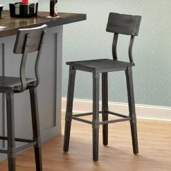 Lancaster Table & Seating Rustic Industrial Bar Height Chair With Antique Slate Gray Finish