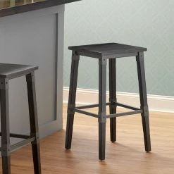 Lancaster Table & Seating Rustic Industrial Backless Bar Stool With Antique Slate Gray Finish