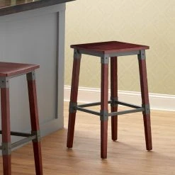 Lancaster Table & Seating Rustic Industrial Backless Bar Stool With Mahogany Finish