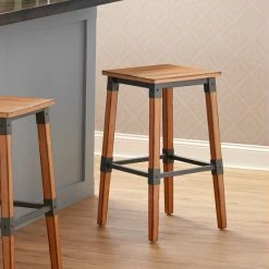 Lancaster Table & Seating Rustic Industrial Backless Bar Stool With Antique Natural Wood Finish