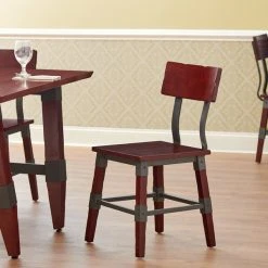 Lancaster Table & Seating Rustic Industrial Dining Side Chair With Mahogany Finish