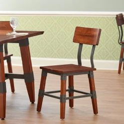 Lancaster Table & Seating Rustic Industrial Dining Side Chair With Antique Walnut Finish