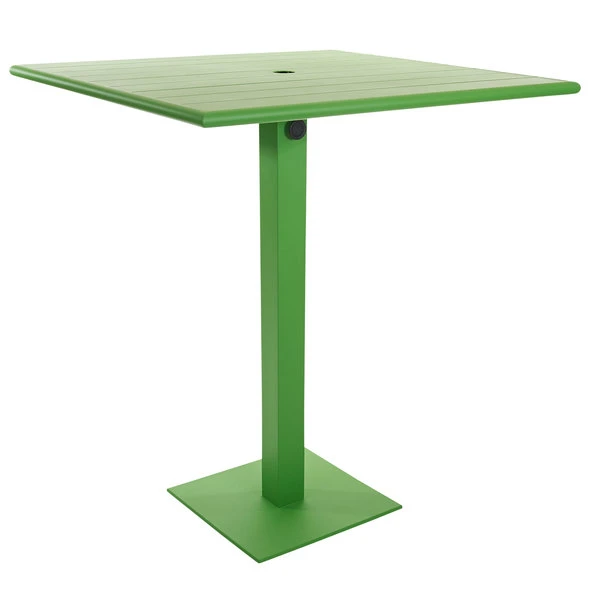 BFM Seating Beachcomber-Margate 32" Square Lime Aluminum Bar Height Outdoor / Indoor Table With Square Base And Umbrella Hole 1 BFM Seating Beachcomber-Margate 32" Square Lime Aluminum Bar Height Outdoor / Indoor Table With Square Base And Umbrella Hole