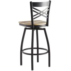 Lancaster Table & Seating Black Finish Cross Back Swivel Bar Stool With Driftwood Seat -Zown Shop 1935731