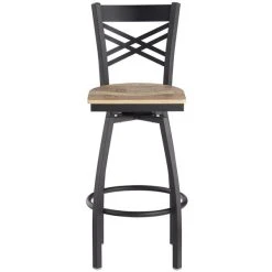 Lancaster Table & Seating Black Finish Cross Back Swivel Bar Stool With Driftwood Seat -Zown Shop 1935732