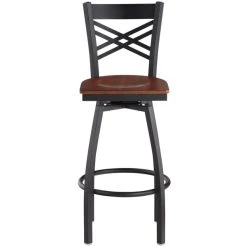Lancaster Table & Seating Black Finish Cross Back Swivel Bar Stool With Antique Walnut Wood Seat 7 Lancaster Table & Seating Black Finish Cross Back Swivel Bar Stool With Antique Walnut Wood Seat -Zown Shop 1935735