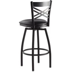 Lancaster Table & Seating Black Finish Cross Back Swivel Bar Stool With 2 1/2" Black Vinyl Padded Seat -Zown Shop 1935737