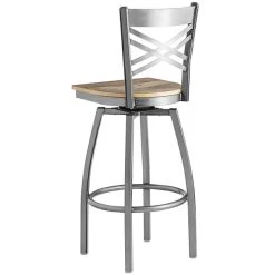 Lancaster Table & Seating Clear Coat Finish Cross Back Swivel Bar Stool With Driftwood Seat -Zown Shop 1937607