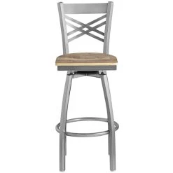 Lancaster Table & Seating Clear Coat Finish Cross Back Swivel Bar Stool With Driftwood Seat -Zown Shop 1937608