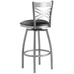 Lancaster Table & Seating Clear Coat Finish Cross Back Swivel Bar Stool With 2 1/2" Black Vinyl Padded Seat 6 Lancaster Table & Seating Clear Coat Finish Cross Back Swivel Bar Stool With 2 1/2" Black Vinyl Padded Seat -Zown Shop 1937615