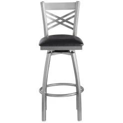 Lancaster Table & Seating Clear Coat Finish Cross Back Swivel Bar Stool With 2 1/2" Black Vinyl Padded Seat 7 Lancaster Table & Seating Clear Coat Finish Cross Back Swivel Bar Stool With 2 1/2" Black Vinyl Padded Seat -Zown Shop 1937616