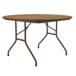 Correll 48" Round Medium Oak Light Duty Melamine Folding Table With Brown Frame