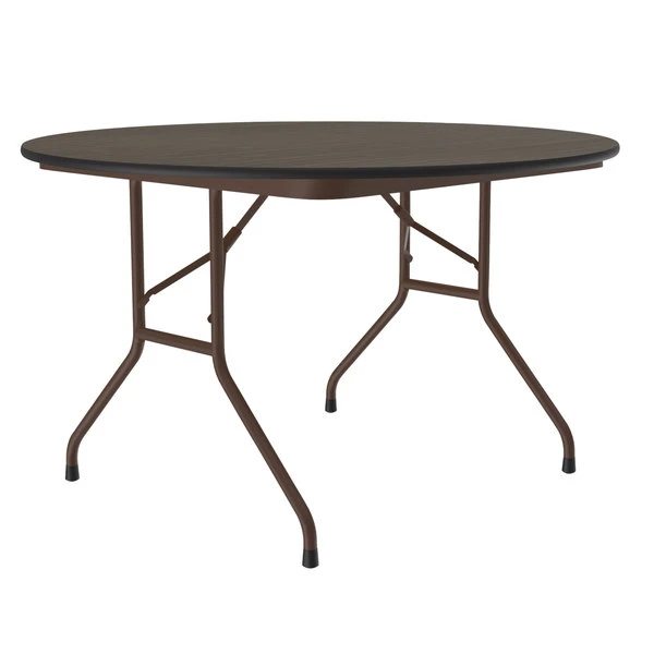 Correll Round Folding Table, 48" Melamine Top, Walnut 1 Correll Round Folding Table, 48" Melamine Top, Walnut