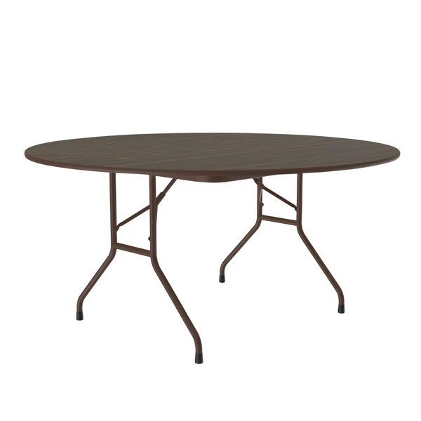 Correll Round Folding Table, 60" Melamine Top, Walnut 1 Correll Round Folding Table, 60" Melamine Top, Walnut