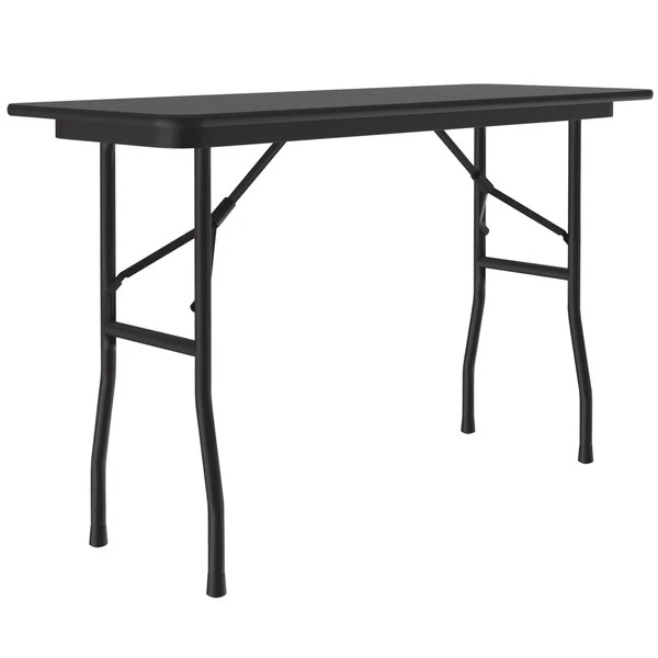 Correll 18" X 48" Black Granite Light Duty Melamine Folding Table With Black Frame 1 Correll 18" X 48" Black Granite Light Duty Melamine Folding Table With Black Frame
