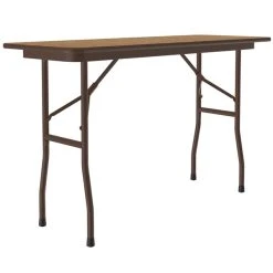 Correll 18" X 48" Medium Oak Light Duty Melamine Folding Table With Brown Frame